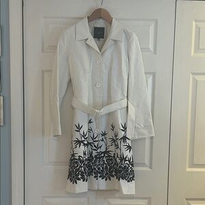 Talbots White and Black Floral Trench Coat